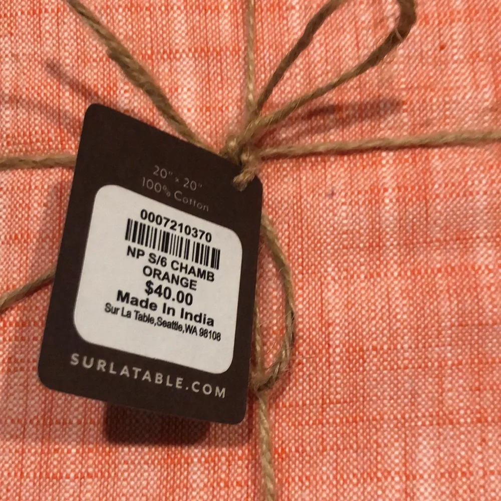 NWT Sur La Table Orange Chambray Napkins (Set of Six)